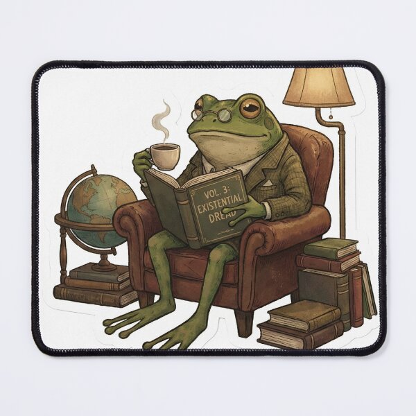 Item preview, The Erudite Amphibian: Dark Academia Cozy Frog Reading in Library designed and sold by StickyGuys.