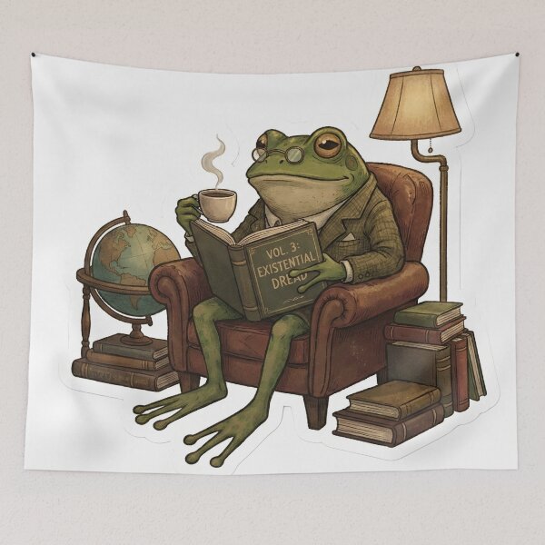 Item preview, The Erudite Amphibian: Dark Academia Cozy Frog Reading in Library designed and sold by StickyGuys.