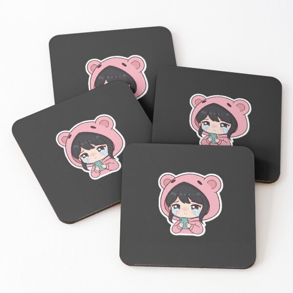 Item preview, Digital Burnout Crying Chibi Girl in Pink Bear Hoodie Kawaii Aesthetic designed and sold by MuseAI.