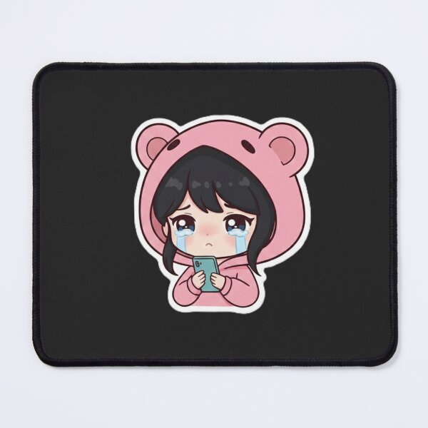 Item preview, Digital Burnout Crying Chibi Girl in Pink Bear Hoodie Kawaii Aesthetic designed and sold by MuseAI.