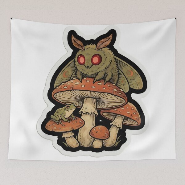 Item preview, Vintage Cryptid Field Guide Mothman and Mushroom Goblincore Spring Nature Illustration designed and sold by StickyGuys.