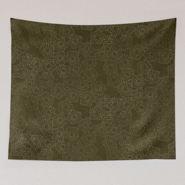 Item preview, Vintage Floral Sashiko Stitch Pattern - Olive Green designed and sold by LoveAlways-AEP.