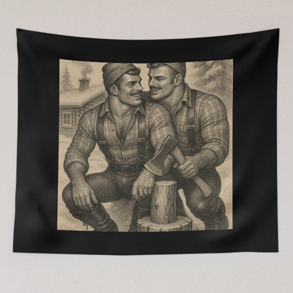 Item preview, Vintage 1940s It's Cold Outside Tom of Finland Tribute Lumberjack Bears Graphic Design designed and sold by ItsAKinkThing.