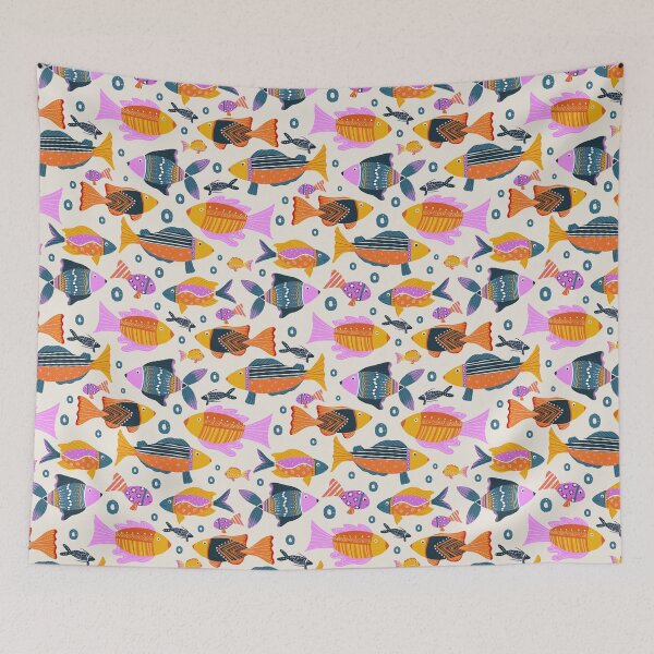 Item preview, Crafty Carnival Fish Parade - colorful folk art fishes designed and sold by Home Cyn Home.