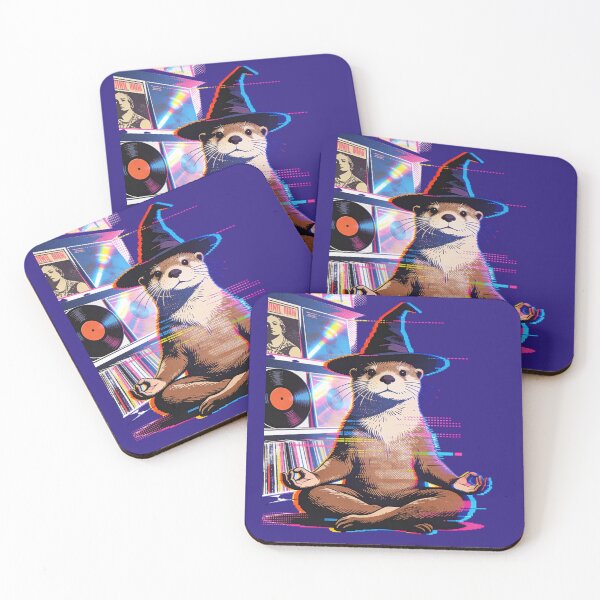 Item preview, Glitch Zen Otter Wizard | Retro Vaporwave Meditation Vinyl Record Art designed and sold by Cherrydora.