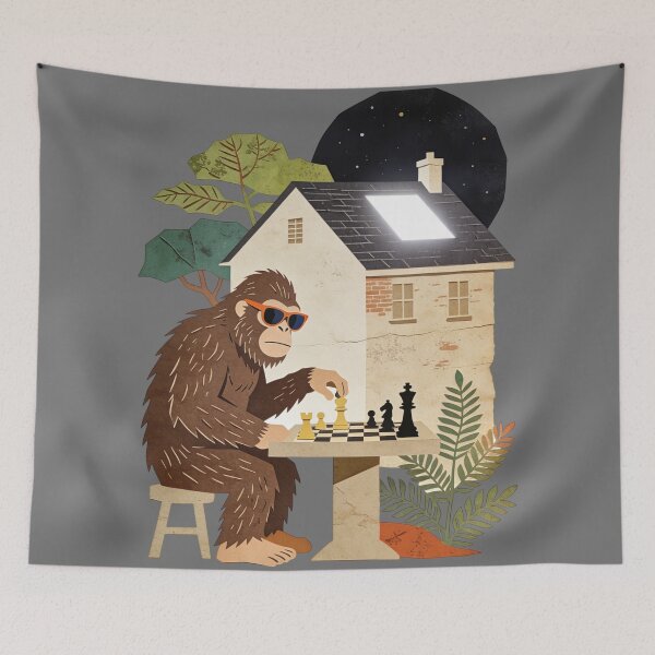 Item preview, Bigfoot Plays Chess | Vintage Sasquatch Strategy Art | Retro Cryptid Player designed and sold by Cherrydora.