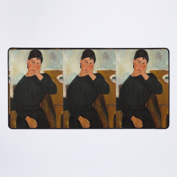 Item preview, Elvira Resting at a Table by Amedeo Modigliani: Modern École de Paris Portrait designed and sold by artofuniverse.