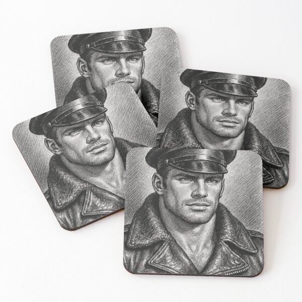 Item preview, 1940s Vintage Gay Leather Military Daddy Charcoal Pointillism Tom of Finland Tribute Berlin German Pride Graphic Design designed and sold by ItsAKinkThing.