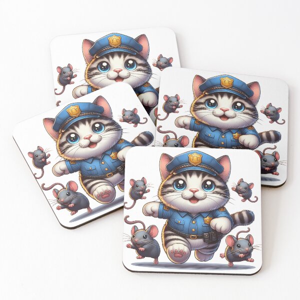 Item preview, Cute Cat Police Officer Chasing Mice Cartoon designed and sold by LunaPixelStudio.