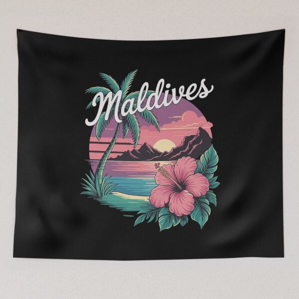 Item preview, Maldives Tropical Souvenirs 80s Beach Graphic designed and sold by Voidbinder.