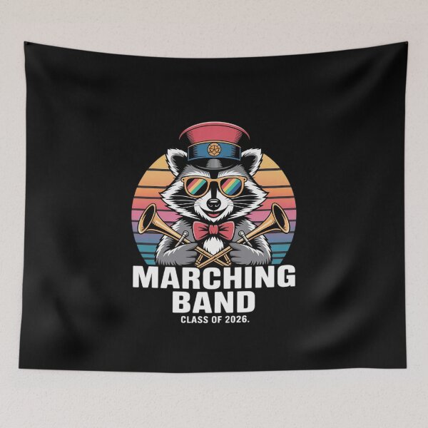 Item preview, Marching Band Vintage Senior Class 2026 Glitch Raccoon designed and sold by Shannon Bosley.