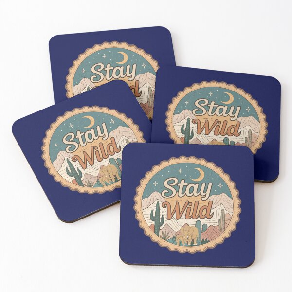 Item preview, Stay Wild Vintage Nature Badge – Retro Desert Mountains Elephant Illustration designed and sold by A1MarketDesigne.