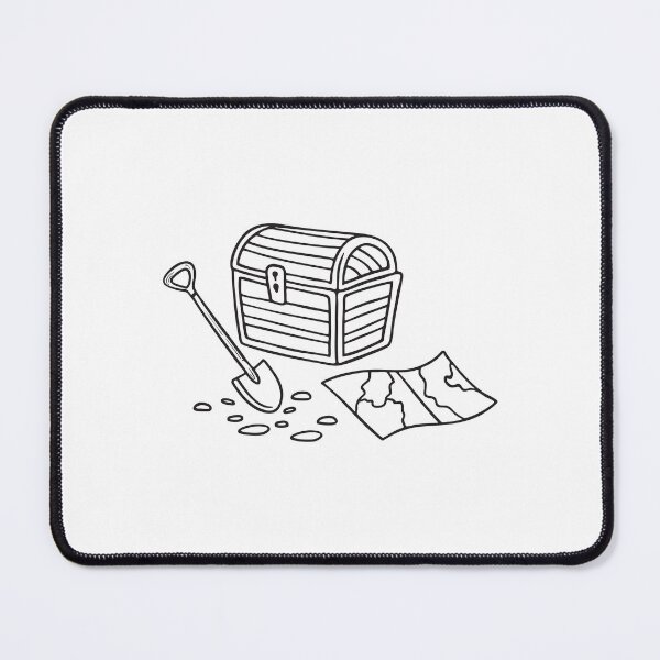 Item preview, A treasure chest next to a cracked shovel and a nearby map   designed and sold by rasagamastore.