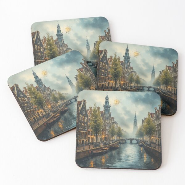 Item preview, Nostalgic Watercolor Cityscape – Quiet Amestrdam Scene designed and sold by DreamyArtStudio70.