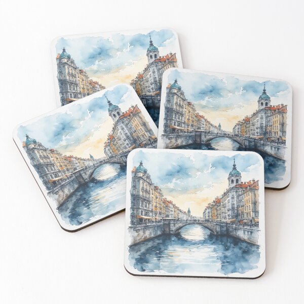 Item preview, Nostalgic Watercolor Cityscape – Quiet Historic European Canal Scene designed and sold by DreamyArtStudio70.