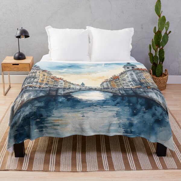 Item preview, Nostalgic Watercolor Cityscape – Quiet Historic European Canal Scene designed and sold by DreamyArtStudio70.