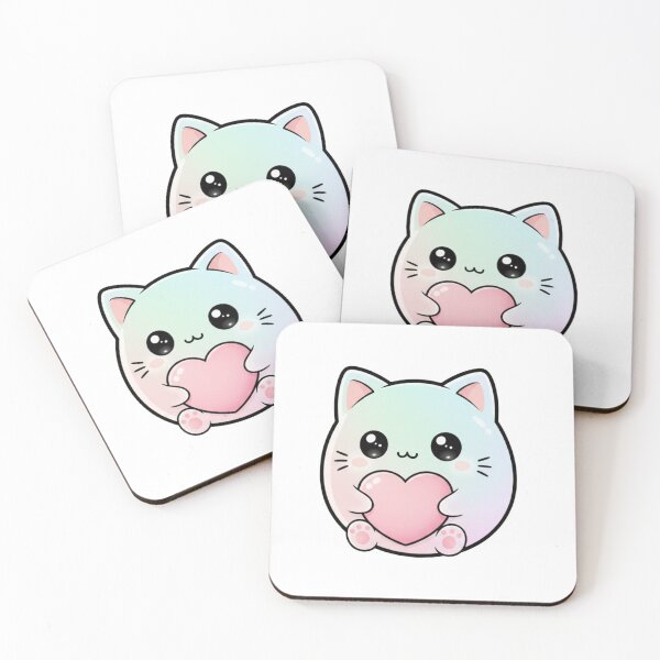 Item preview, Cute Kawaii Cat Holding Heart | Pastel Cartoon Kitty Illustration for Stickers, T-Shirts & POD Products designed and sold by CozyPops.