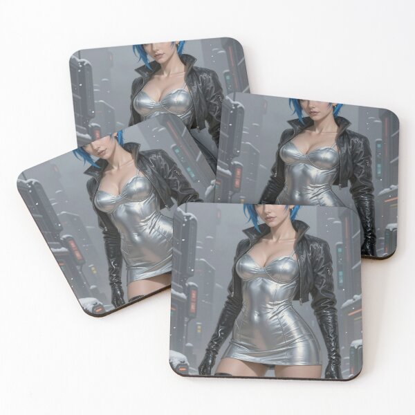 Item preview, Cipher Blue Hair Cyberpunk Girl in Snowy Street designed and sold by CathryneDelamort.