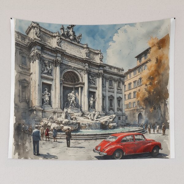 Artikelvorschau, Aquarell- und Tuschemalerei Fontana di Trevi entworfen und verkauft von DreamyArtStudio70.