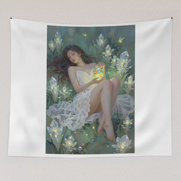Item preview, Woman in lace dress holds glowing jar designed and sold by CathryneDelamort.