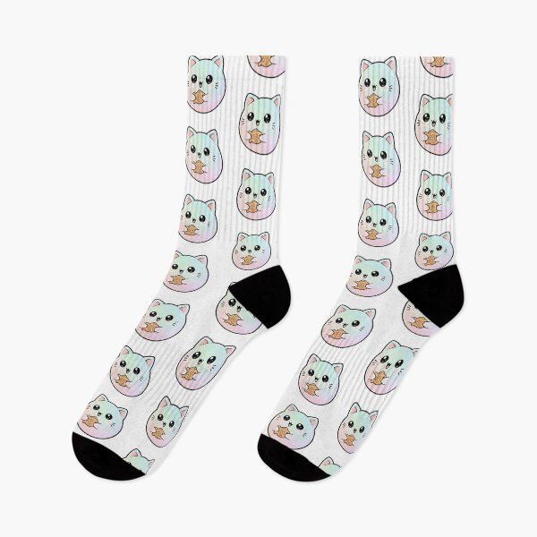 Item preview, Cute Kawaii Cat Eating Fish ?? | Pastel Chibi Kitty Illustration for Stickers & POD designed and sold by CozyPops.