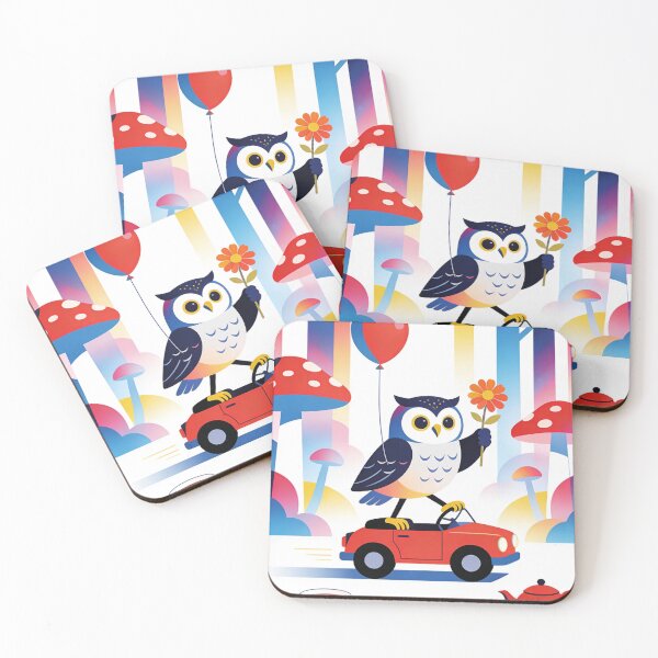 Item preview, Whimsical Owl Driving Retro Car Art | Mid-Century Modern Pop Art Fantasy Forest designed and sold by Cherrydora.