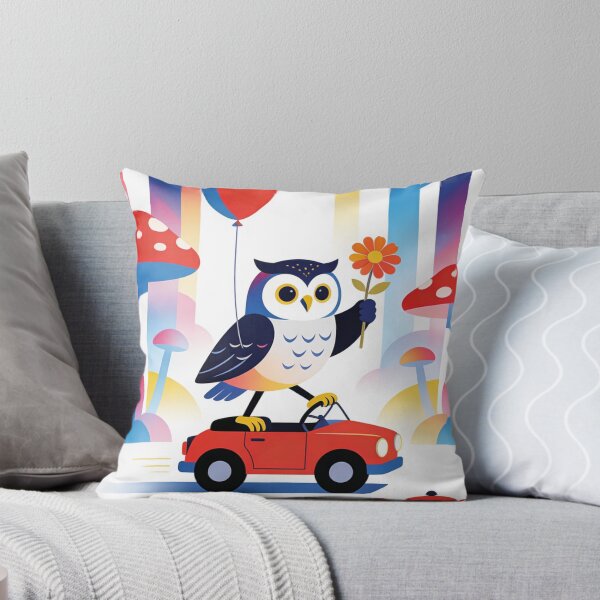Item preview, Whimsical Owl Driving Retro Car Art | Mid-Century Modern Pop Art Fantasy Forest designed and sold by Cherrydora.