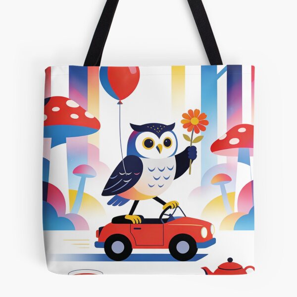 Item preview, Whimsical Owl Driving Retro Car Art | Mid-Century Modern Pop Art Fantasy Forest designed and sold by Cherrydora.