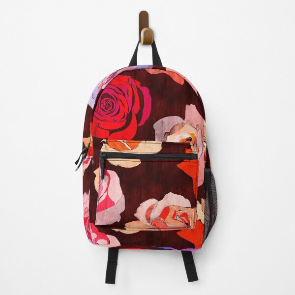 Item preview, Block Print Spring Bold Roses On Maroon Background designed and sold by Elisa Moriconi.