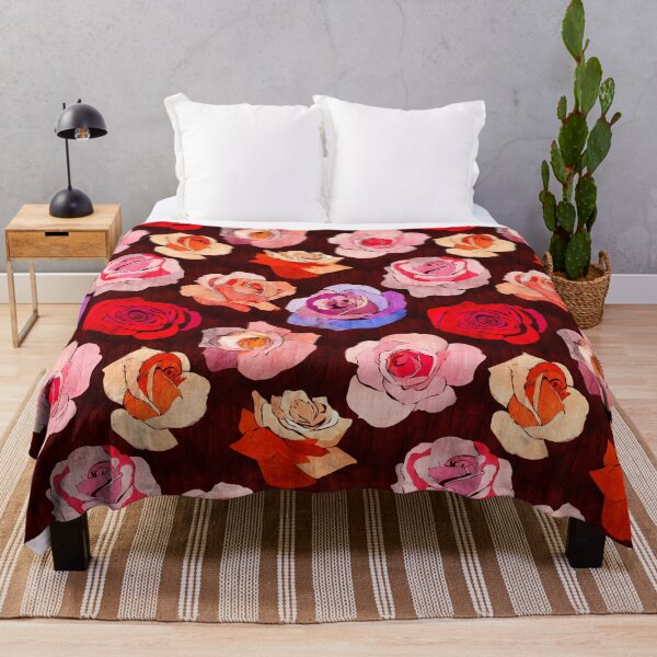 Item preview, Block Print Spring Bold Roses On Maroon Background designed and sold by Elisa Moriconi.
