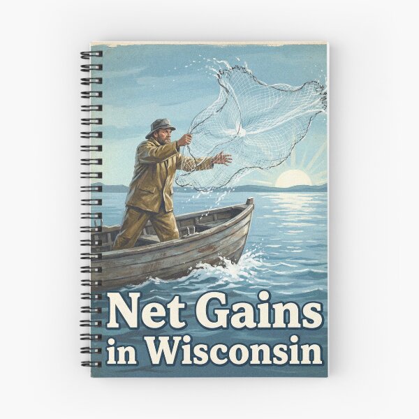 Item preview, Net Gains in Wisconsin Vintage Fishing Poster 1940s Style Americana Lake Wall Art designed and sold by Cozy-Old-Pub.