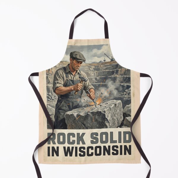 Item preview, Rock Solid in Wisconsin Vintage Quarry Poster 1940s Style Granite Worker Americana Wall Art designed and sold by Cozy-Old-Pub.