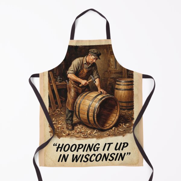 Item preview, Hooping It Up in Wisconsin Vintage Cooper Poster 1940s Style Barrel Maker Americana Wall Art designed and sold by Cozy-Old-Pub.