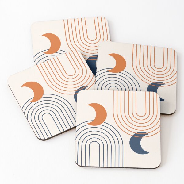 Item preview, Whimsical Rainbow and Moon Abstract Pattern in Navy Blue Burnt Orange designed and sold by nineFlorals.