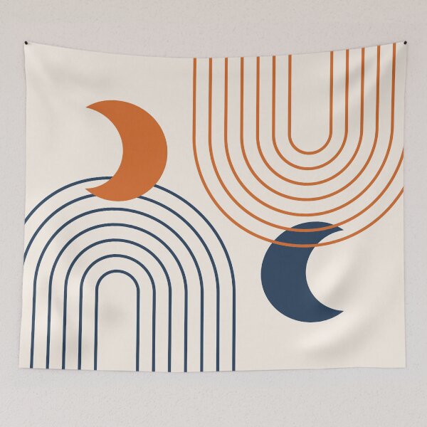 Item preview, Whimsical Rainbow and Moon Abstract Pattern in Navy Blue Burnt Orange designed and sold by nineFlorals.