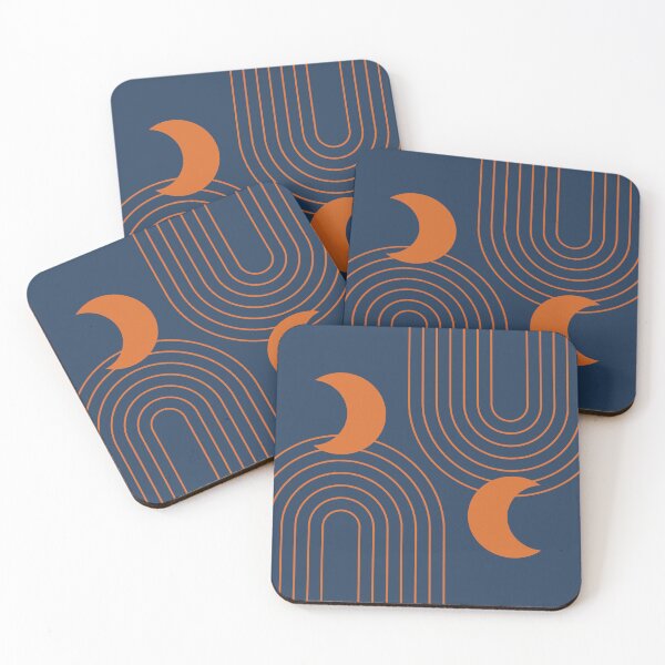 Item preview, Whimsical Rainbow and Moon Abstract Pattern in Burnt Orange and Navy Blue designed and sold by nineFlorals.