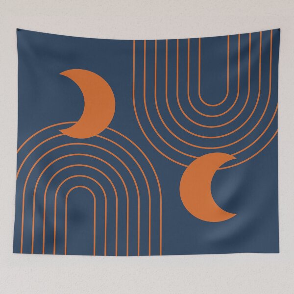 Item preview, Whimsical Rainbow and Moon Abstract Pattern in Burnt Orange and Navy Blue designed and sold by nineFlorals.