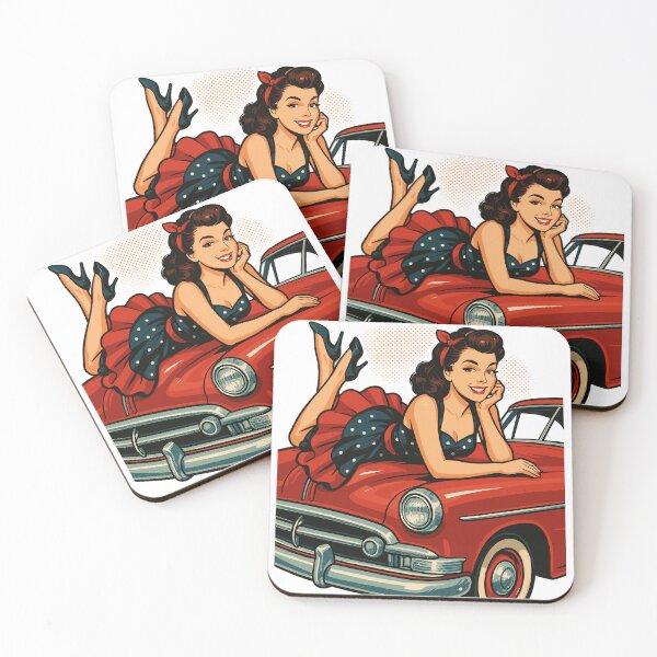 Item preview, Rockabilly vintage car, red, pin-up girl gift designed and sold by Pineapple-Tree.