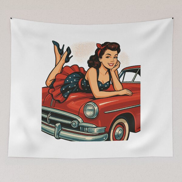 Item preview, Rockabilly vintage car, red, pin-up girl gift designed and sold by Pineapple-Tree.