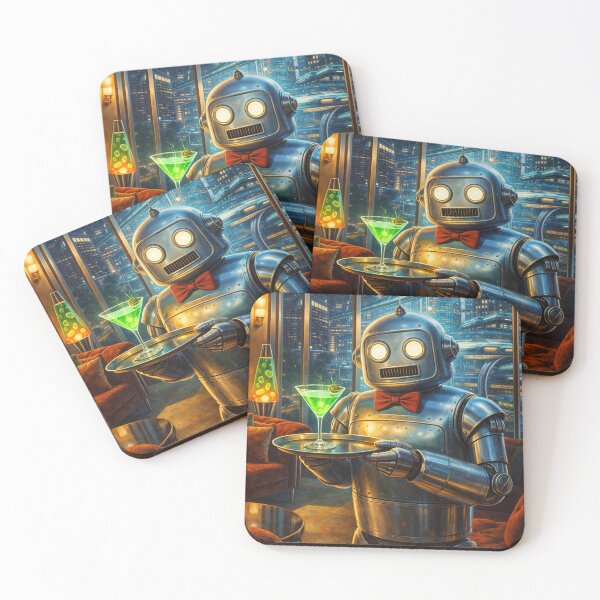 Item preview, Retro Future Robot Butler Martini – 1950s Lounge Bar Art designed and sold by JY33.