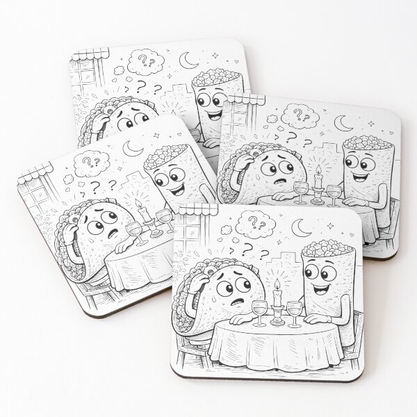 Item preview, Taco Date Night With Fries – Cute Valentine Food Couple Coloring Page designed and sold by ComedyInkFactor.