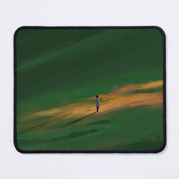 Item preview, Walking Alone – Minimalist Figure on a Green Dreamlike Landscape designed and sold by jassoart.