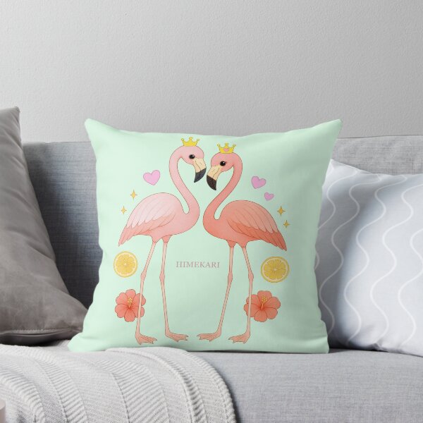 Item preview, Flamingo Couple with Hibiscus and Lemon - Solid Mint designed and sold by HIMEKARI.