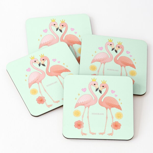 Item preview, Flamingo Couple with Hibiscus and Lemon - Solid Mint designed and sold by HIMEKARI.