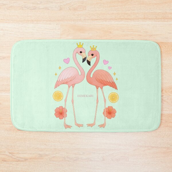 Item preview, Flamingo Couple with Hibiscus and Lemon - Solid Mint designed and sold by HIMEKARI.