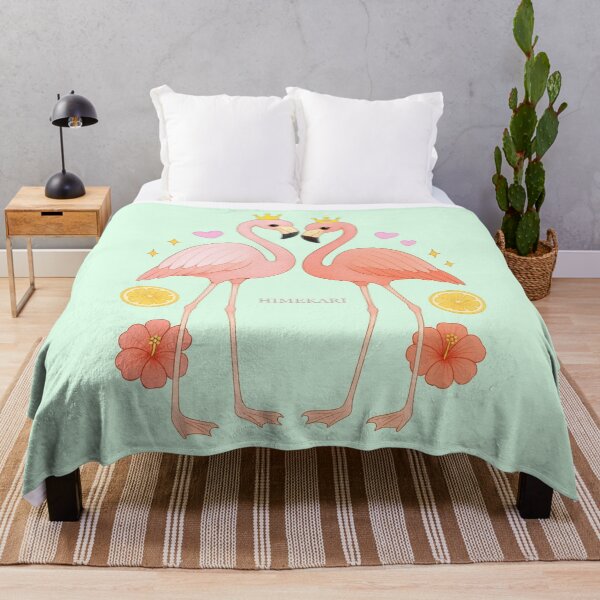 Item preview, Flamingo Couple with Hibiscus and Lemon - Solid Mint designed and sold by HIMEKARI.
