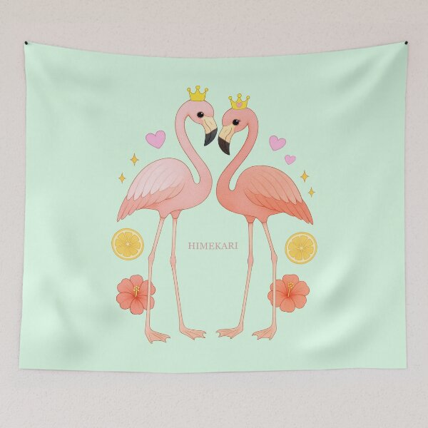 Item preview, Flamingo Couple with Hibiscus and Lemon - Solid Mint designed and sold by HIMEKARI.