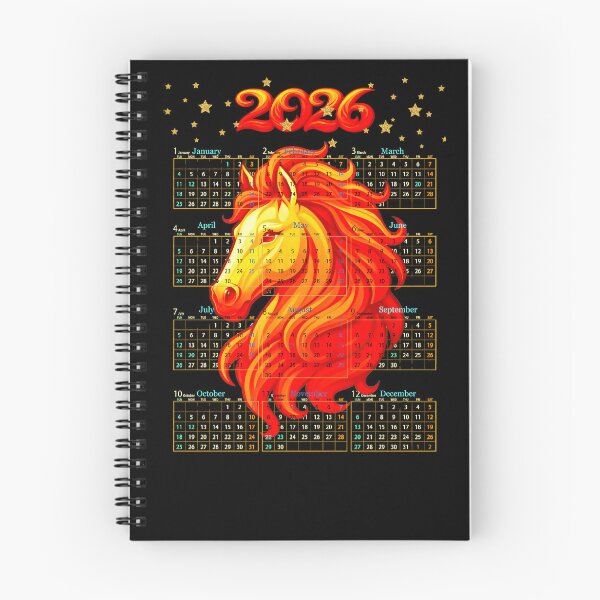 Item preview, 2026 calendar Year of the Fire Horse, fiery horse, Happy New Year! fire on black background designed and sold by orthodox-icon.