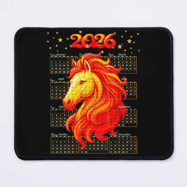 Item preview, 2026 calendar Year of the Fire Horse, fiery horse, Happy New Year! fire on black background designed and sold by orthodox-icon.