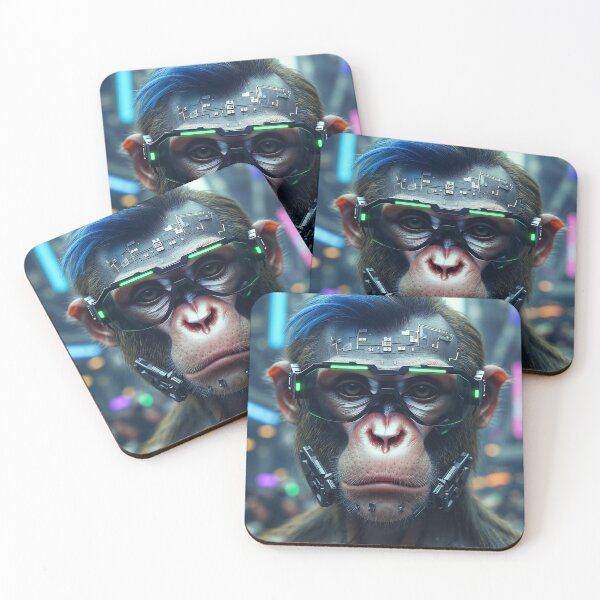 Item preview, "Cyberpunk Primate: Neon City Monkey with Blue Mohawk"  designed and sold by MFMart.